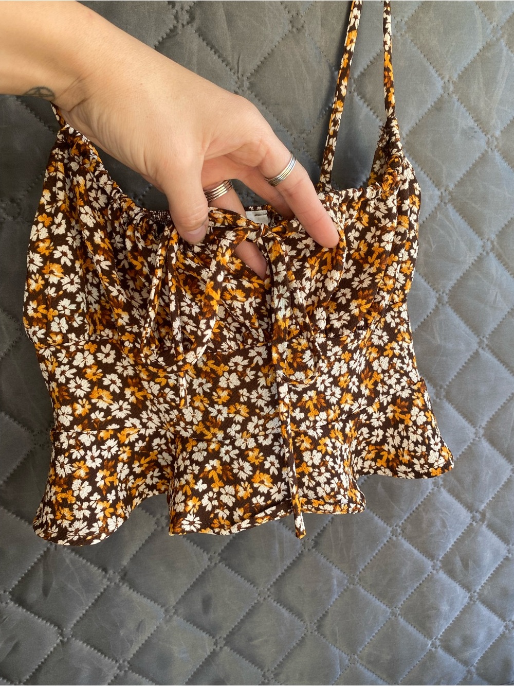 Audrey 3+1 Brown Floral Tie-Front Spaghetti Strap Cami